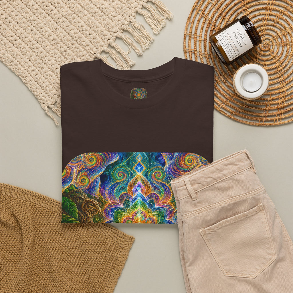 "See the world not with eyes, but with the soul." Ayahuasca  T-Shirt — Mystic Mandala & Shamanic Portrait Graphic