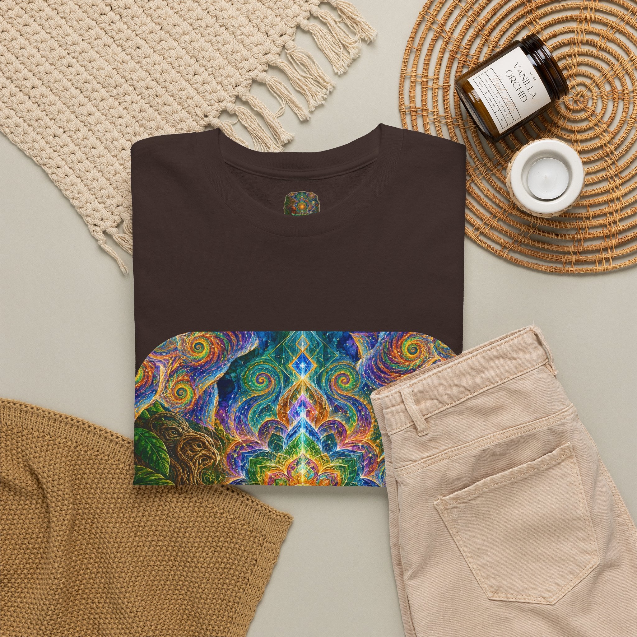 "See the world not with eyes, but with the soul." Ayahuasca  T-Shirt — Mystic Mandala & Shamanic Portrait Graphic