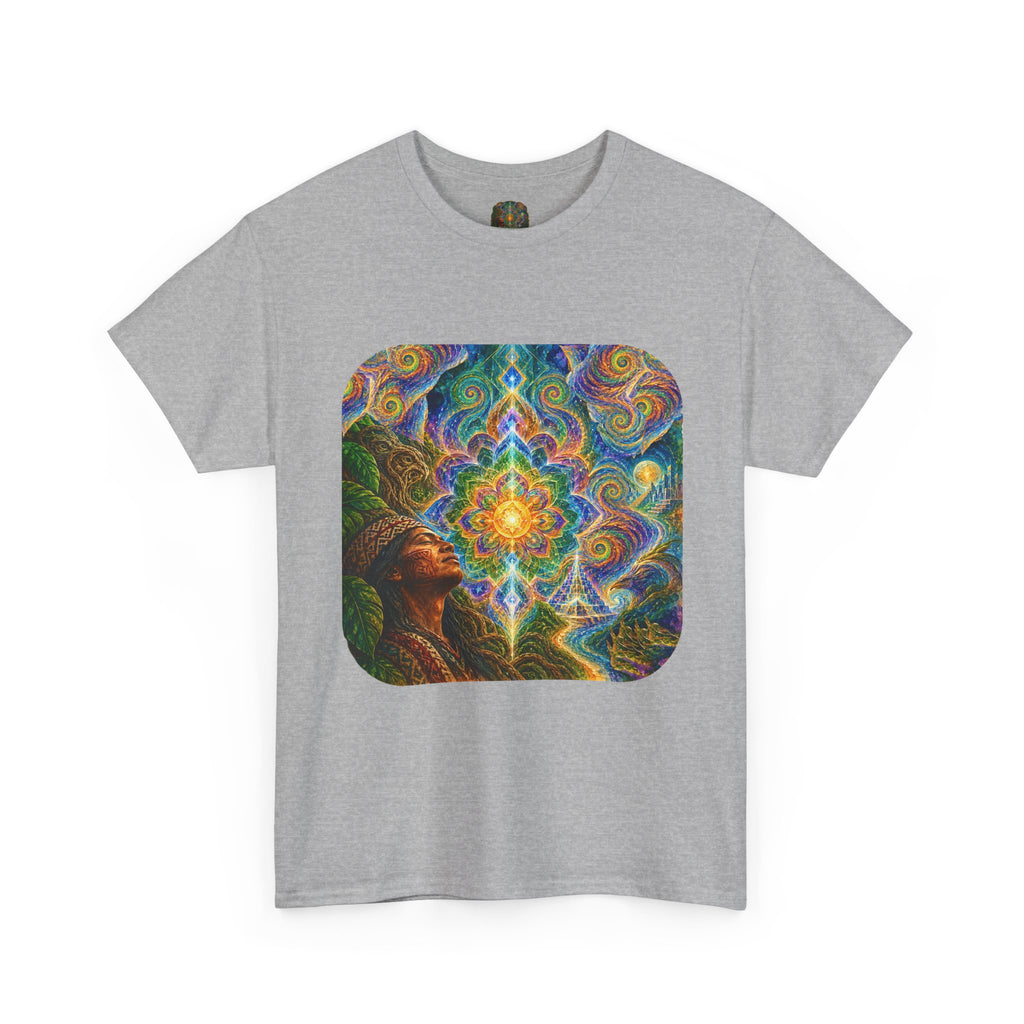 "See the world not with eyes, but with the soul." Ayahuasca  T-Shirt — Mystic Mandala & Shamanic Portrait Graphic