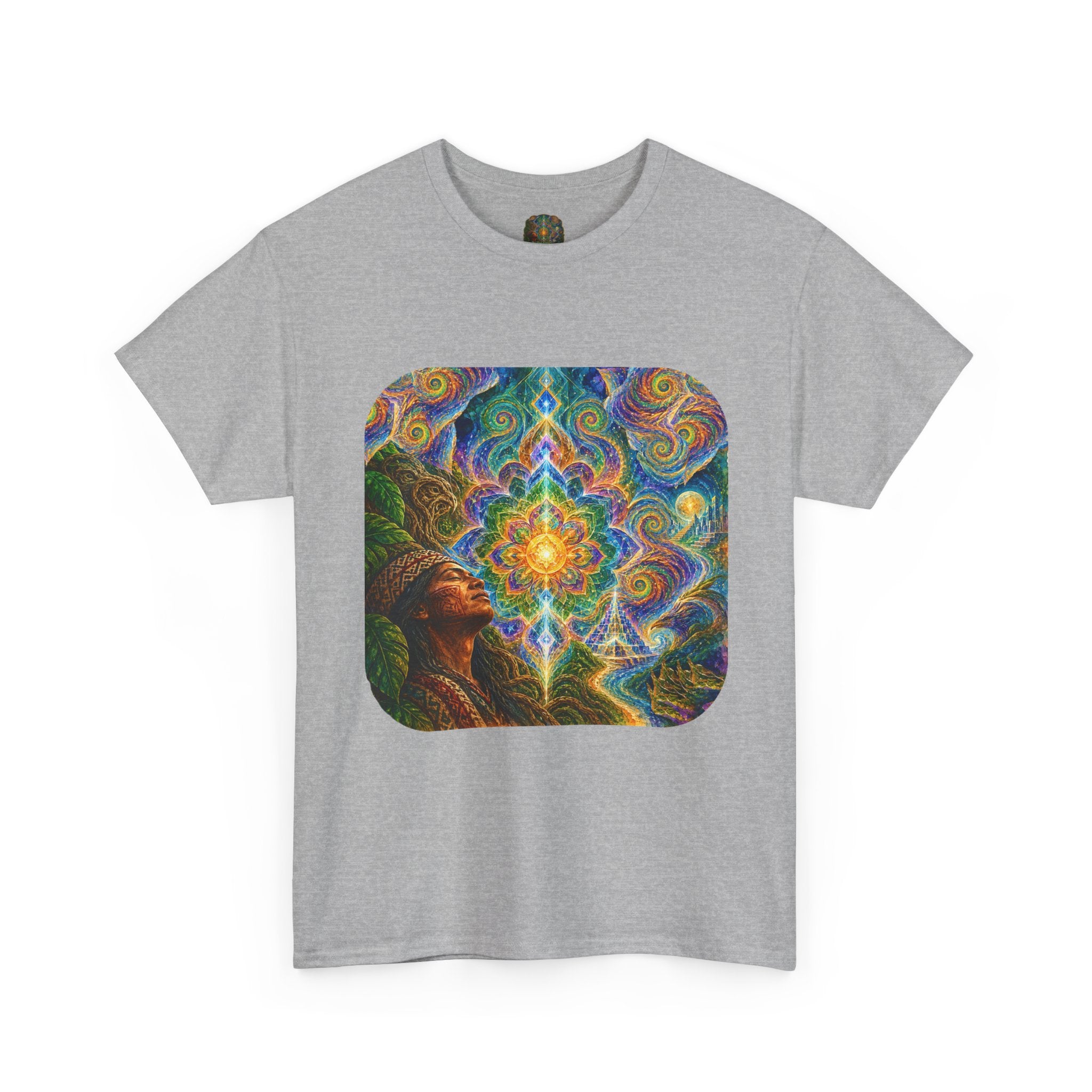 "See the world not with eyes, but with the soul." Ayahuasca  T-Shirt — Mystic Mandala & Shamanic Portrait Graphic