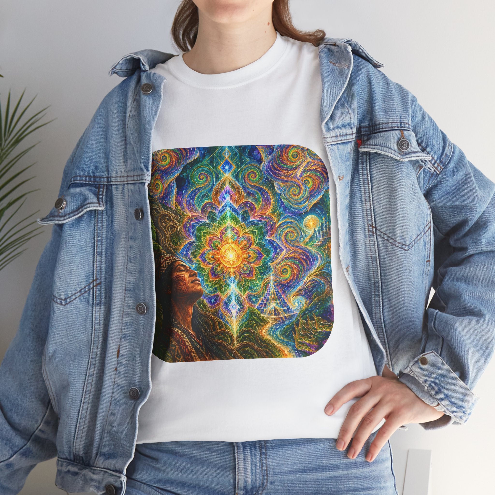 "See the world not with eyes, but with the soul." Ayahuasca  T-Shirt — Mystic Mandala & Shamanic Portrait Graphic