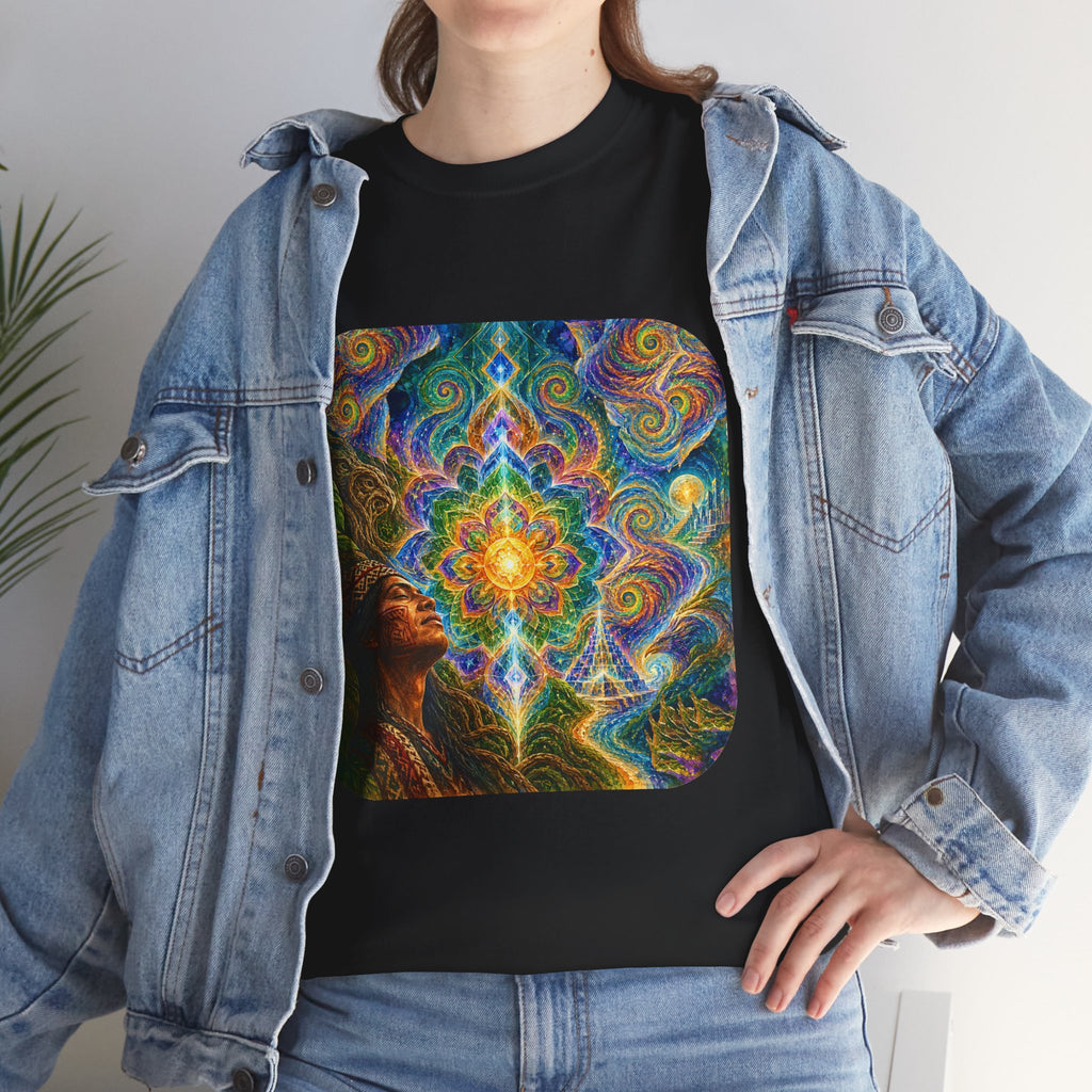 "See the world not with eyes, but with the soul." Ayahuasca  T-Shirt — Mystic Mandala & Shamanic Portrait Graphic