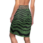 Green Tiger Stripe Pencil Skirt with Leopard Waistband
