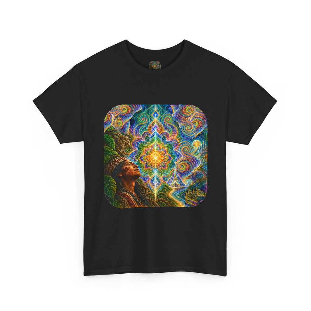 "See the world not with eyes, but with the soul." Ayahuasca  T-Shirt — Mystic Mandala & Shamanic Portrait Graphic