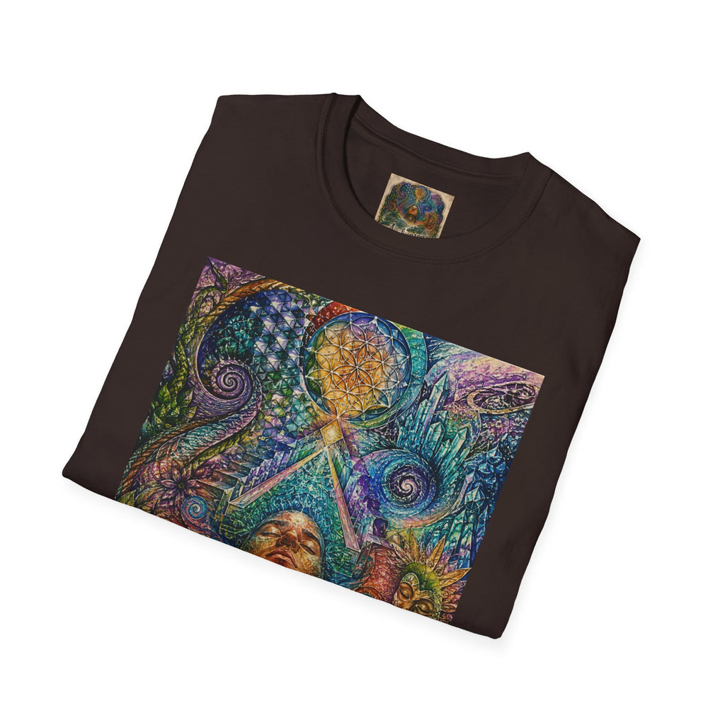 Psychedelic Visionary Tee — Spiritual Geometry & Rising Human Artwork