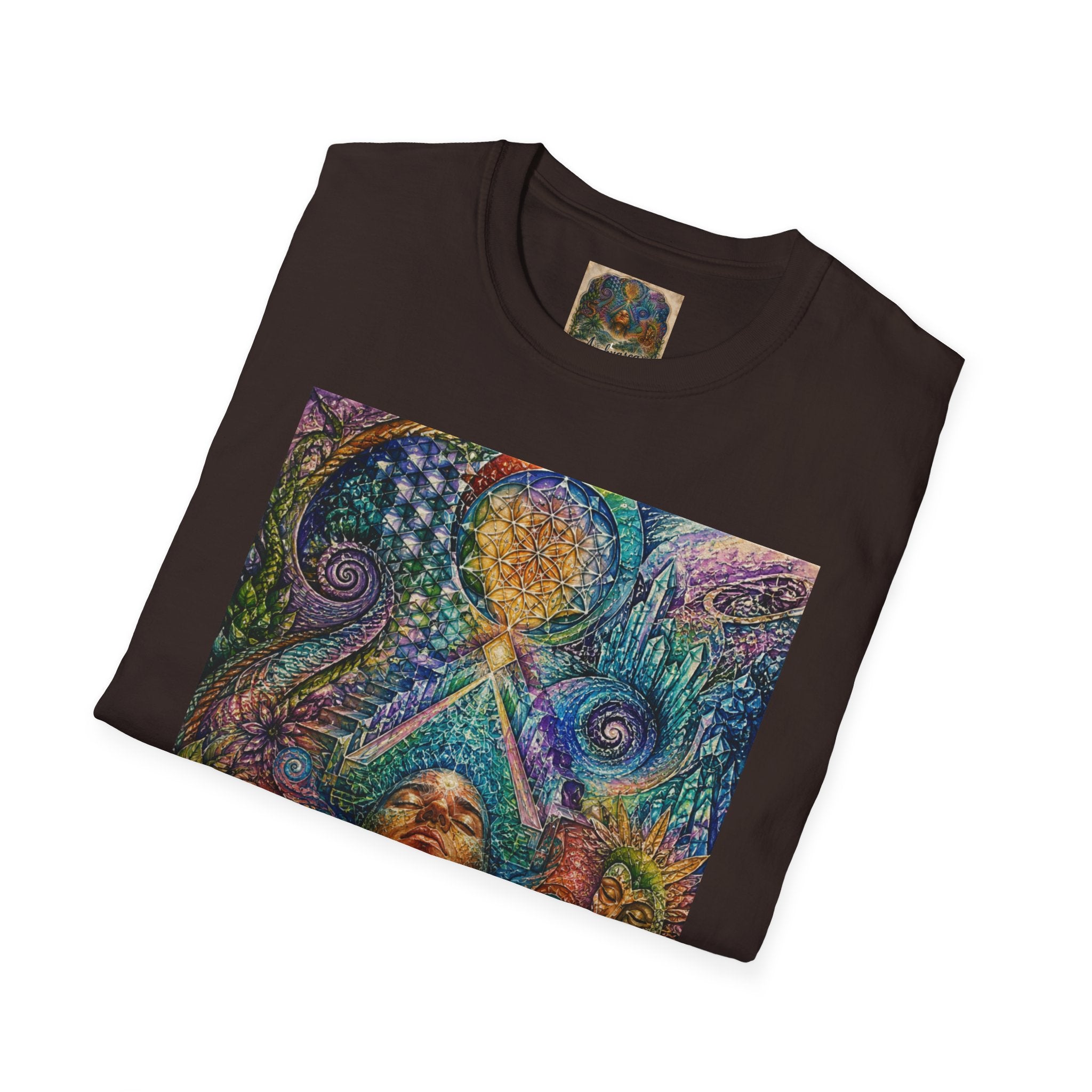 Psychedelic Visionary Tee — Spiritual Geometry & Rising Human Artwork