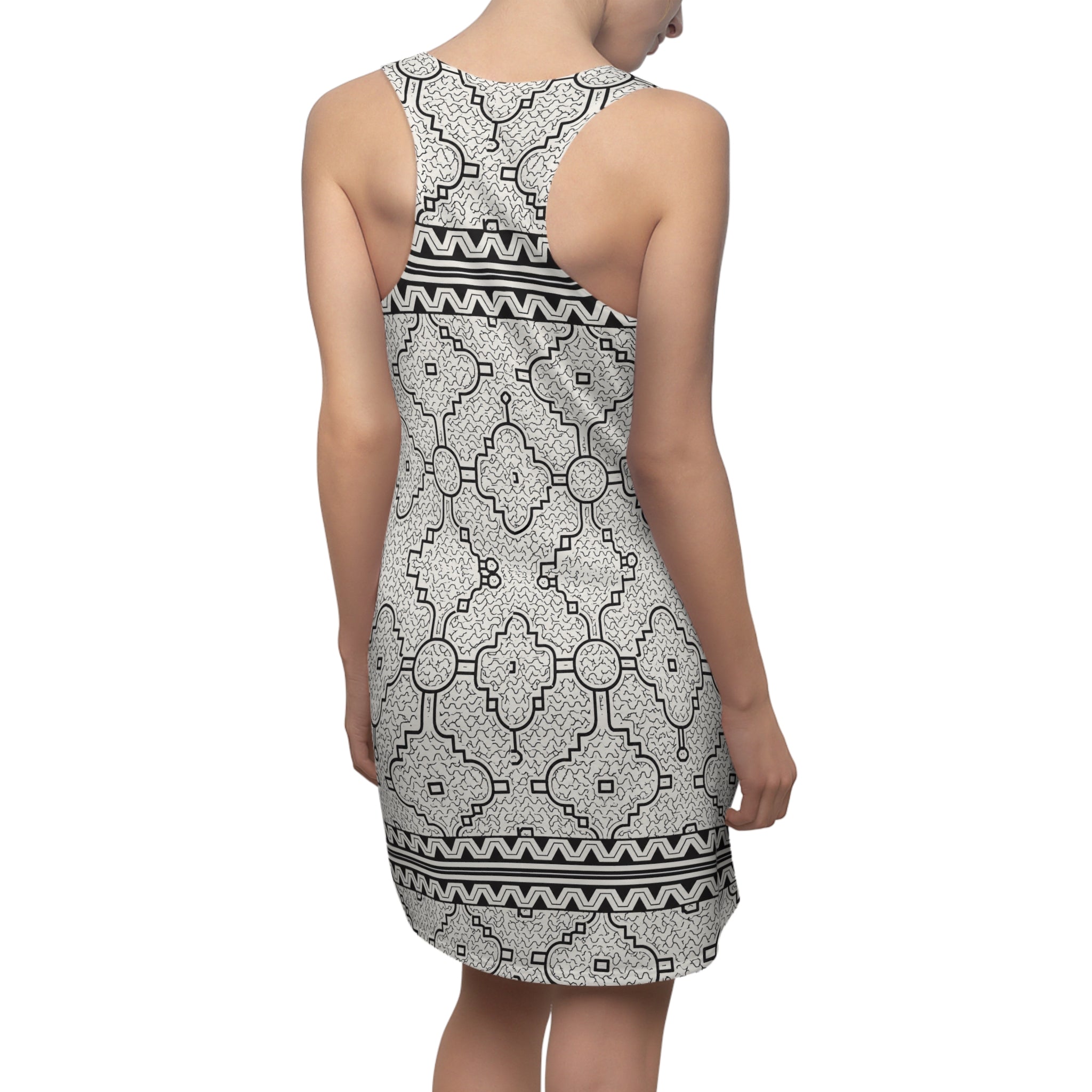 Kené Designs of the Shipibo-Konibo Community: Description, Meaning, and Mythical-Ancestral - ContextRacerback Dress — Monochrome Moroccan Tile All-Over Print