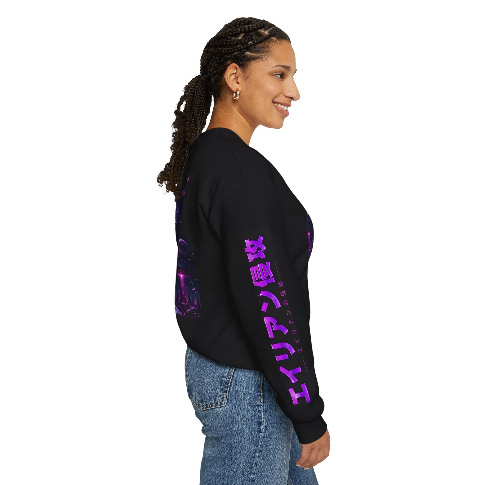 Alien Empress Crewneck Sweatshirt — Violet Cosmic Anime Graphic