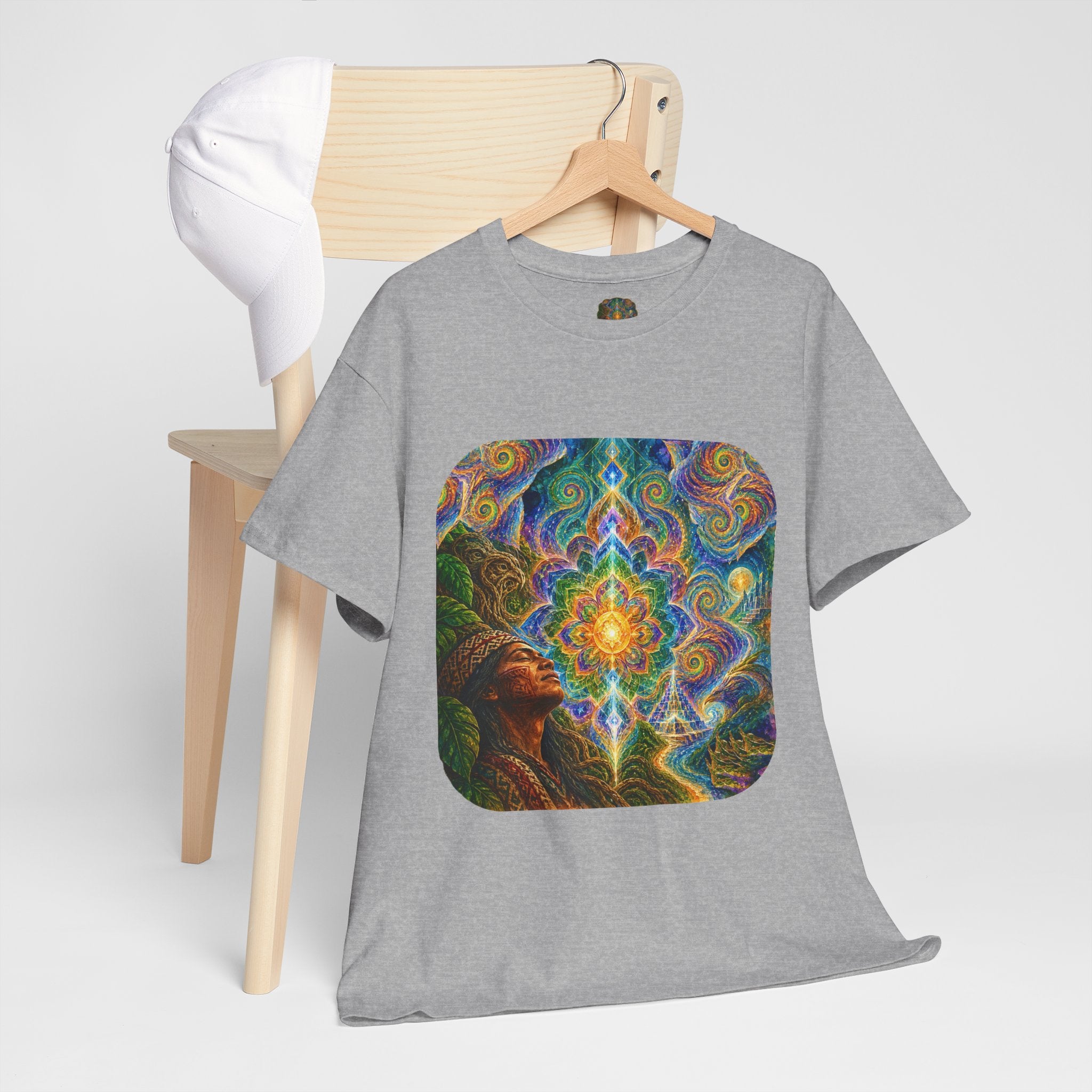"See the world not with eyes, but with the soul." Ayahuasca  T-Shirt — Mystic Mandala & Shamanic Portrait Graphic