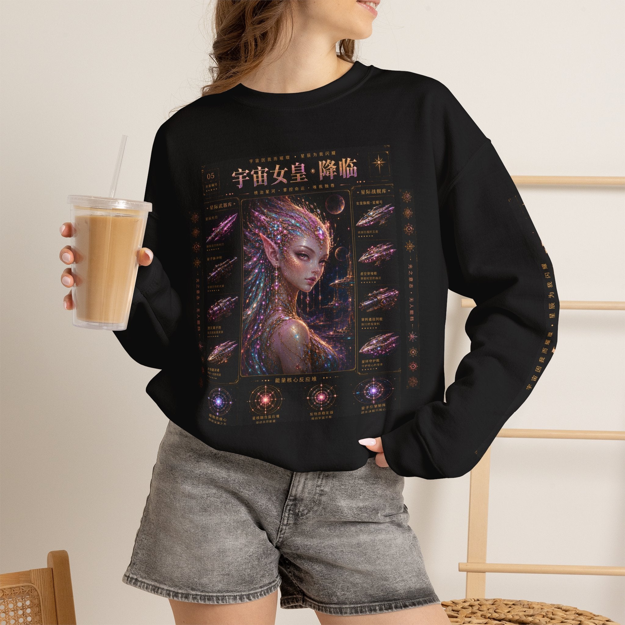 Alien Queen Crewneck Sweatshirt — Cosmic Goddess Graphic Sweatshirt