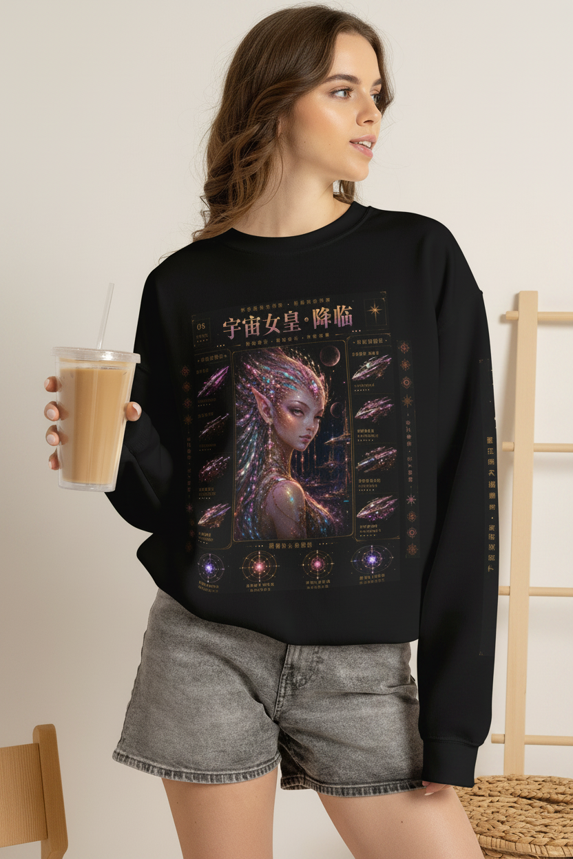 Alien Queen Crewneck Sweatshirt — Cosmic Goddess Graphic Sweatshirt