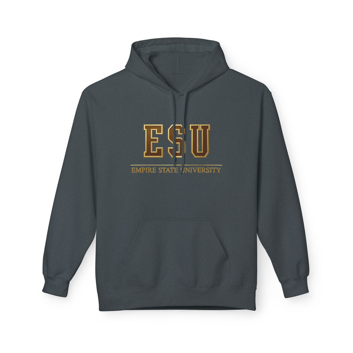 ESU Empire State University Hoodie — Collegiate Brown Pullover with Crest & Element Icons