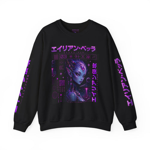 Alien Empress Crewneck Sweatshirt — Violet Cosmic Anime Graphic
