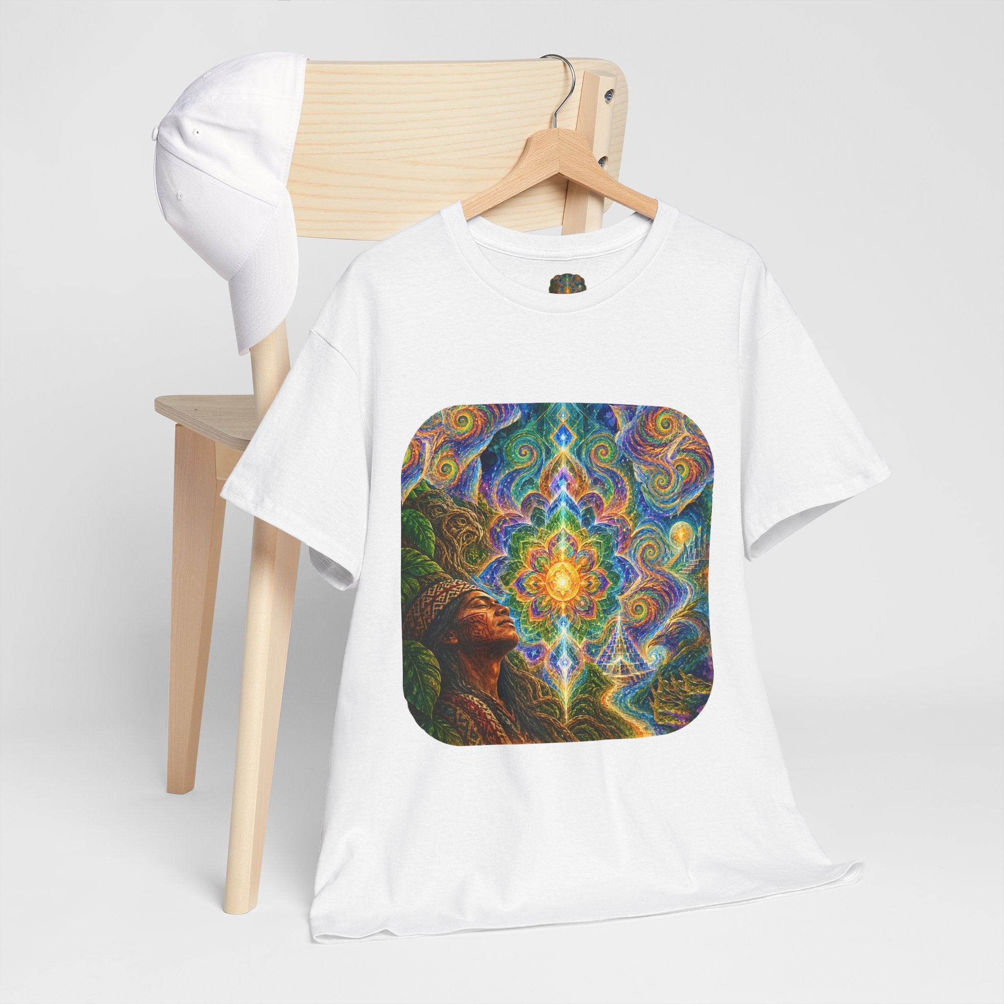 "See the world not with eyes, but with the soul." Ayahuasca  T-Shirt — Mystic Mandala & Shamanic Portrait Graphic