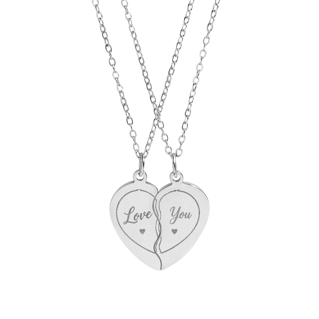 Break-Apart Heart Necklace Set — Engraved Split Heart Pendant for Best Friends & Couples