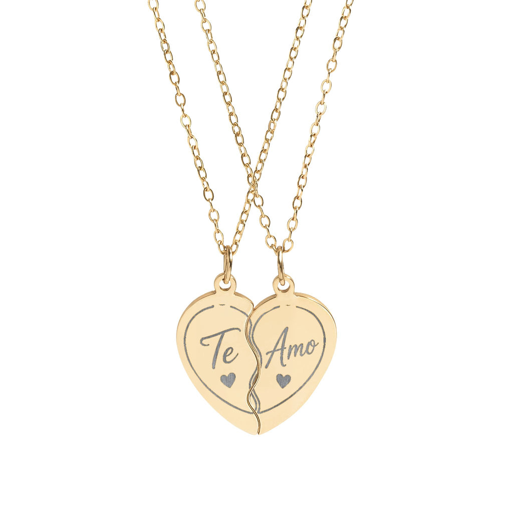 Break-Apart Heart Necklace Set — Engraved Split Heart Pendant for Best Friends & Couples
