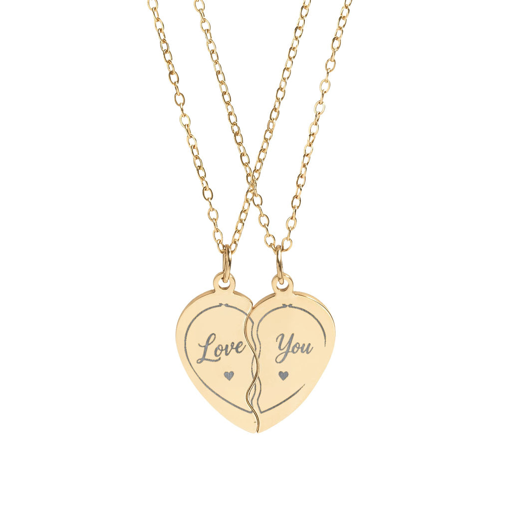 Break-Apart Heart Necklace Set — Engraved Split Heart Pendant for Best Friends & Couples