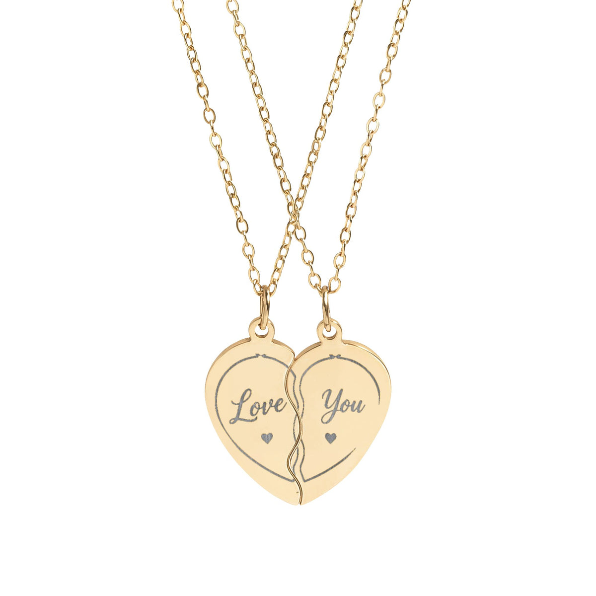 Break-Apart Heart Necklace Set — Engraved Split Heart Pendant for Best Friends & Couples
