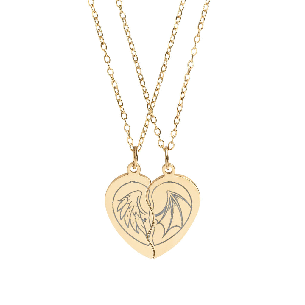 Break-Apart Heart Necklace Set — Engraved Split Heart Pendant for Best Friends & Couples
