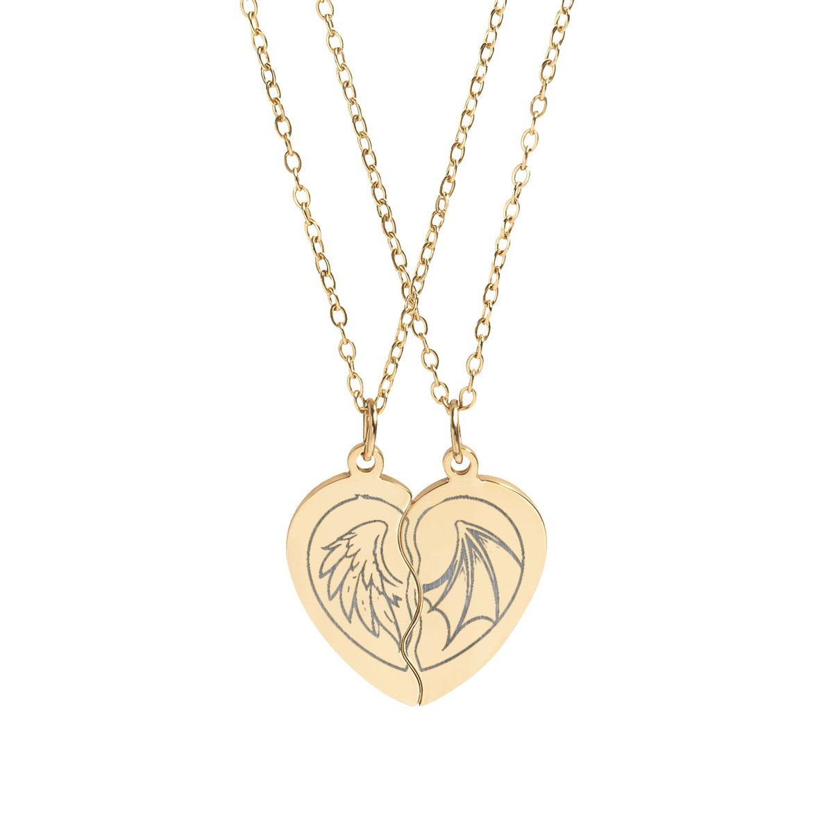 Break-Apart Heart Necklace Set — Engraved Split Heart Pendant for Best Friends & Couples