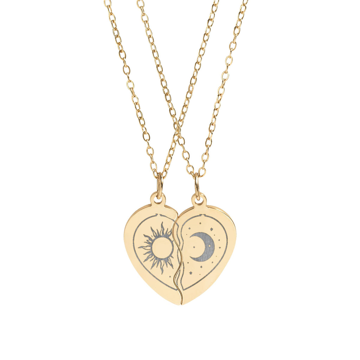 Break-Apart Heart Necklace Set — Engraved Split Heart Pendant for Best Friends & Couples