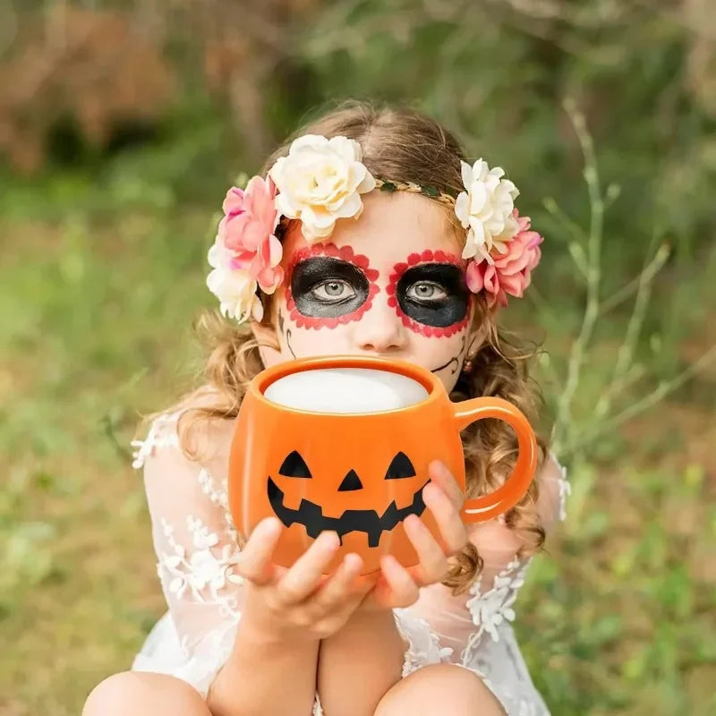 1pc 400ml Halloween Pumpkin Mug Decor Halloween Pattern Mug Ceramic Cute Pumpkin Coffee Cup Birthday Tabletop Drinkware Gifts
