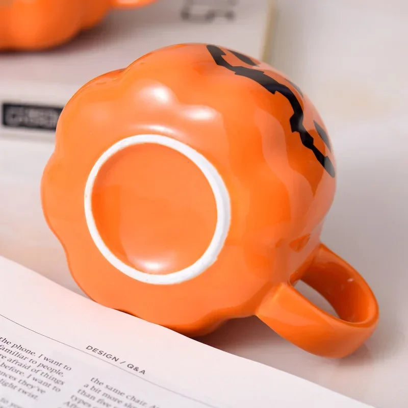 1pc 400ml Halloween Pumpkin Mug Decor Halloween Pattern Mug Ceramic Cute Pumpkin Coffee Cup Birthday Tabletop Drinkware Gifts
