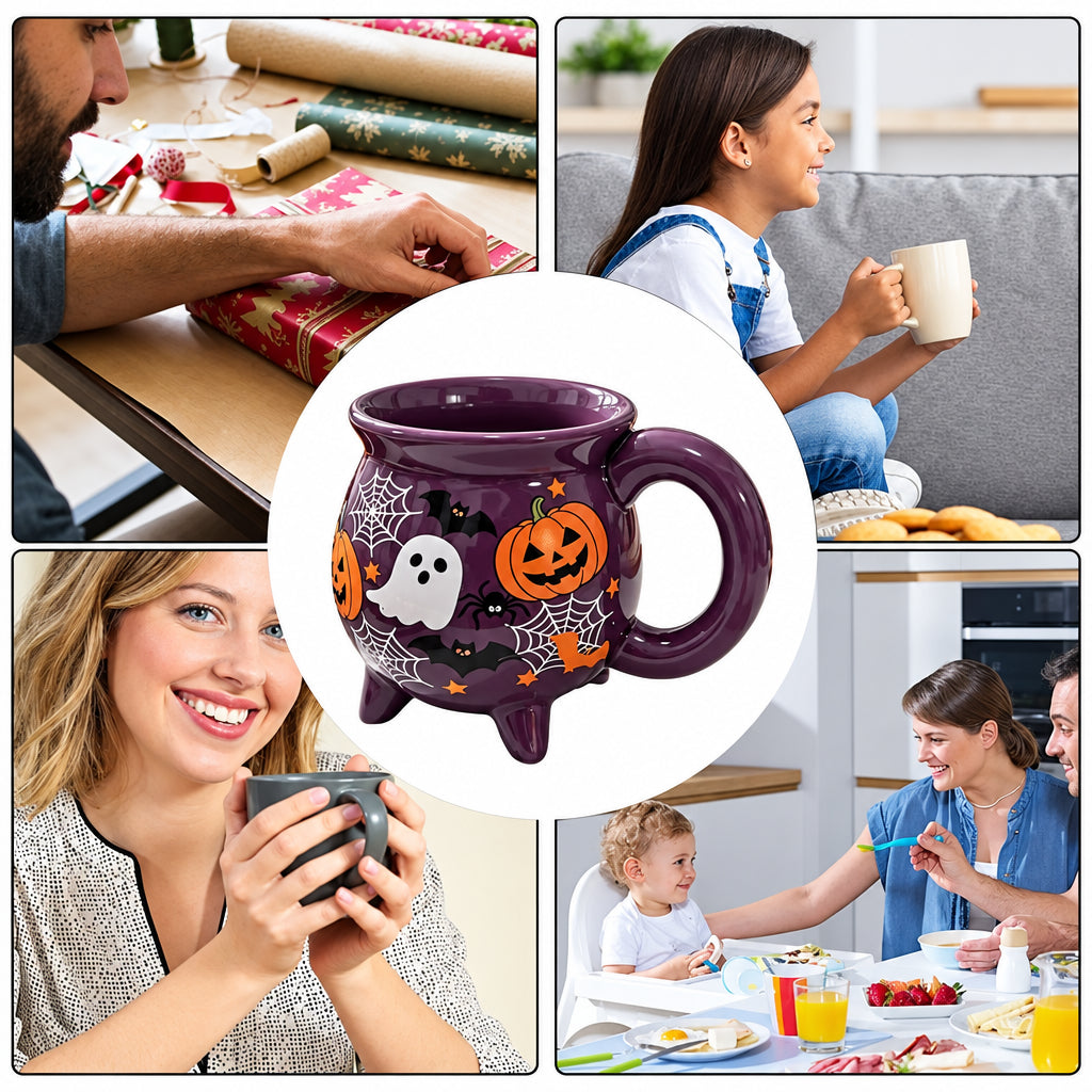 Cauldron Mug Halloween Ceramic Cup Witch Pumpkin Ghost Print Microwave Dishwasher Safe Water Tea Coffee Drinkware Fantasy Gift