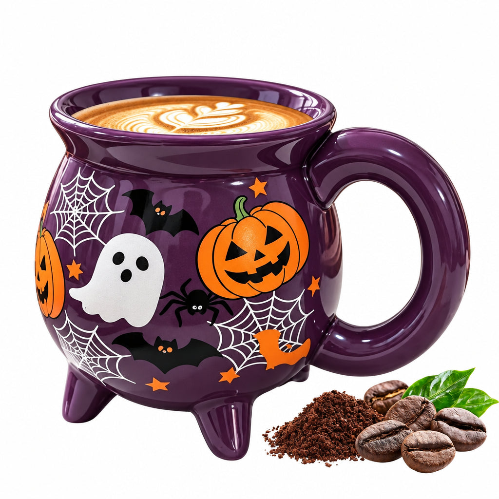 Cauldron Mug Halloween Ceramic Cup Witch Pumpkin Ghost Print Microwave Dishwasher Safe Water Tea Coffee Drinkware Fantasy Gift