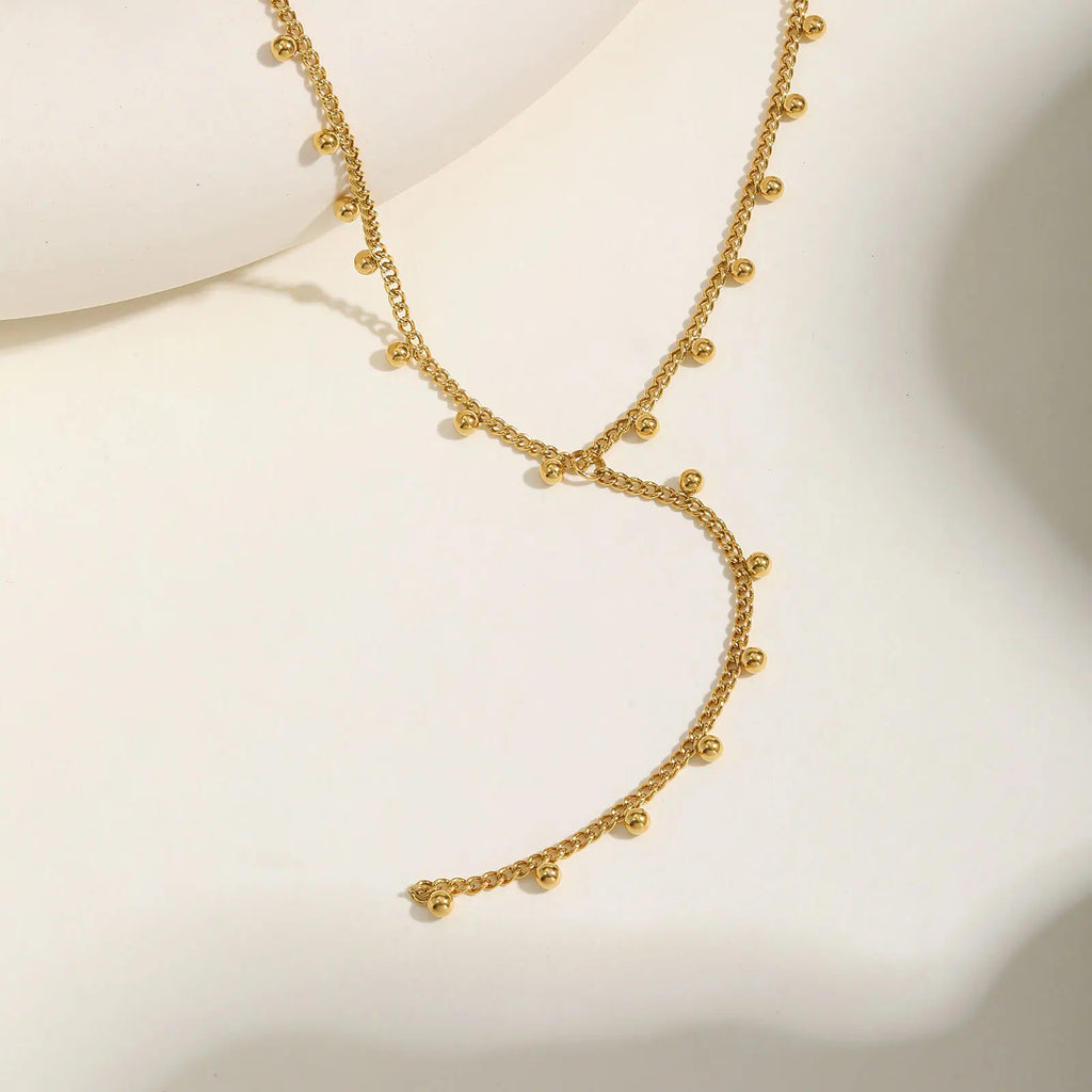 Prjewel Simple Beads Y-Shaped Tassel Necklace For Women Gold Color Frame Chain Necklaces Fashion Stainless Steel Jewelry New
