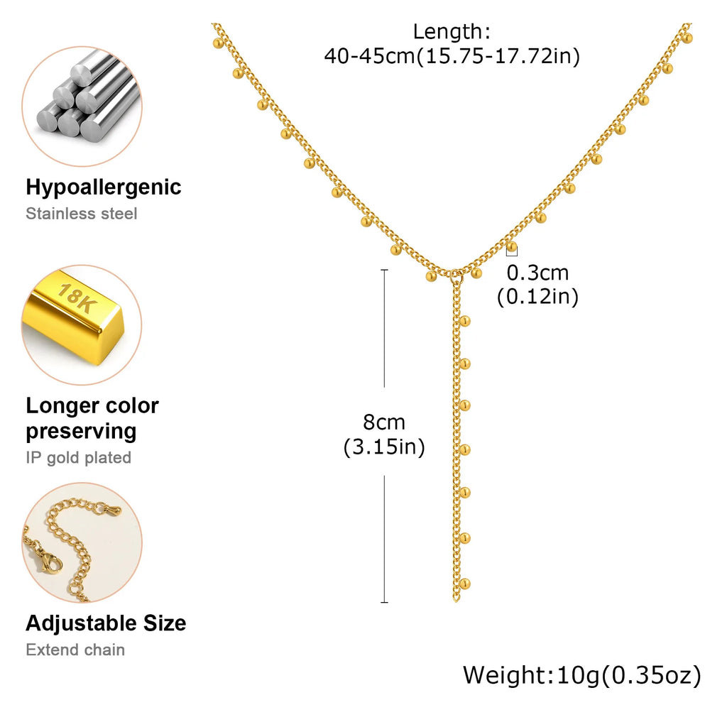 Prjewel Simple Beads Y-Shaped Tassel Necklace For Women Gold Color Frame Chain Necklaces Fashion Stainless Steel Jewelry New