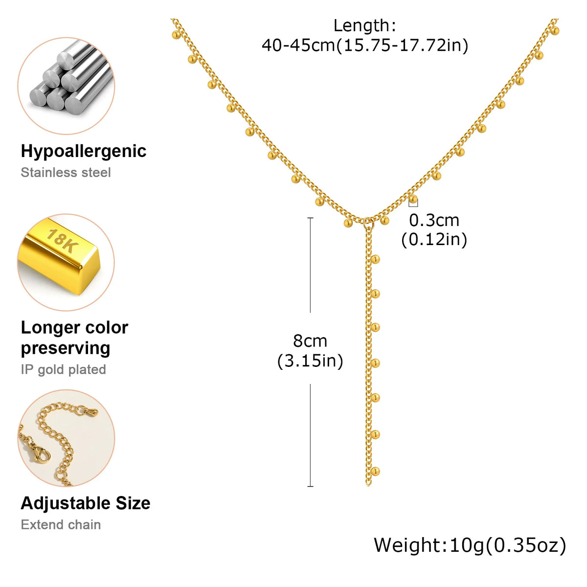 Prjewel Simple Beads Y-Shaped Tassel Necklace For Women Gold Color Frame Chain Necklaces Fashion Stainless Steel Jewelry New