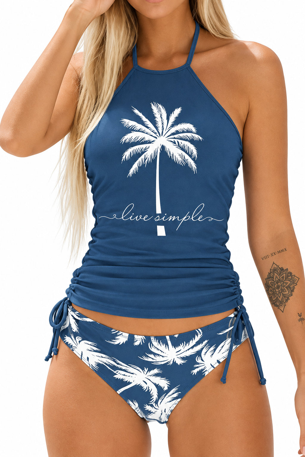2025 Sexy Solid Print Tankini Set Tied Halter Bikini Swimsuit Women Swimwear Biquinis Summer Backless Beach Bathing Suit NEW