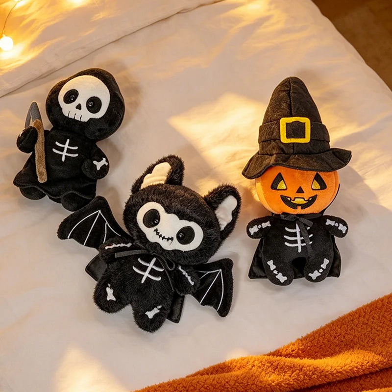 Halloween Plush Toy Soft Stuffed Ghost Bat Pumpkin Grim Reaper Dolls Cute Plushies for Kids Halloween Party Favors & Home Decor