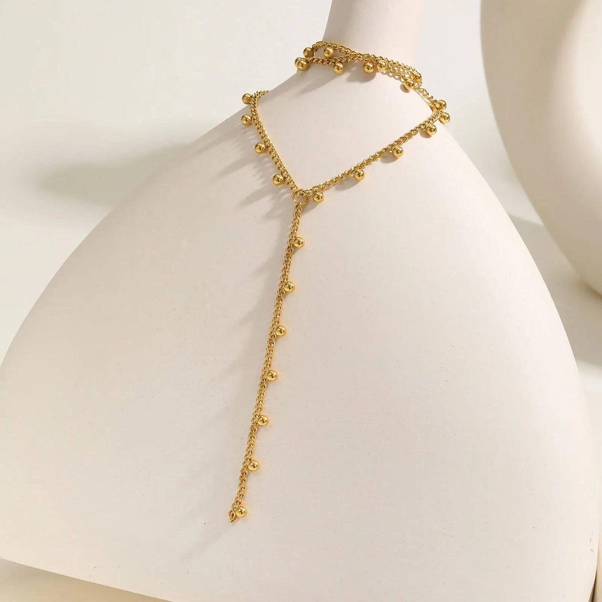 Prjewel Simple Beads Y-Shaped Tassel Necklace For Women Gold Color Frame Chain Necklaces Fashion Stainless Steel Jewelry New