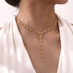 Prjewel Simple Beads Y-Shaped Tassel Necklace For Women Gold Color Frame Chain Necklaces Fashion Stainless Steel Jewelry New