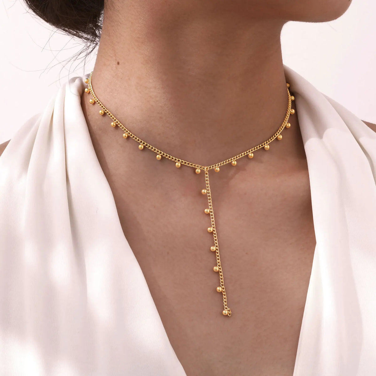Prjewel Simple Beads Y-Shaped Tassel Necklace For Women Gold Color Frame Chain Necklaces Fashion Stainless Steel Jewelry New