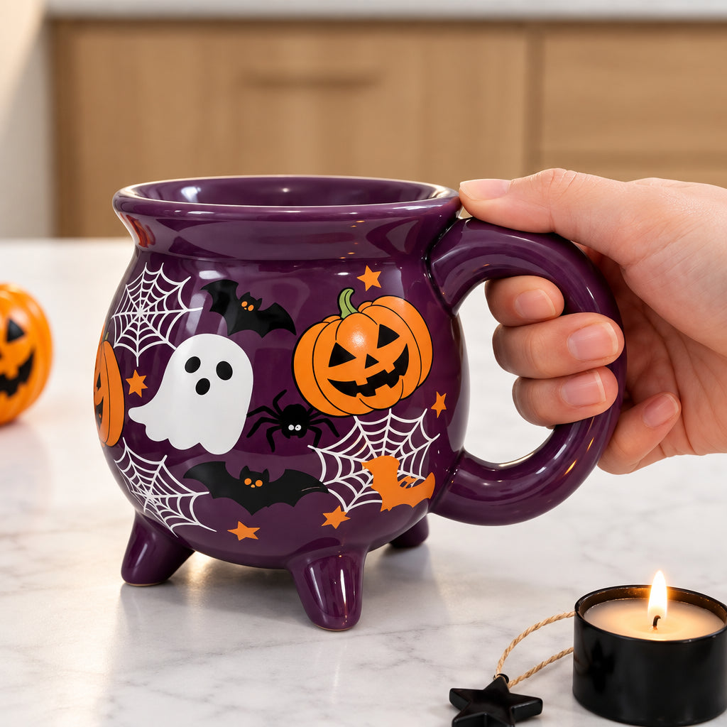 Cauldron Mug Halloween Ceramic Cup Witch Pumpkin Ghost Print Microwave Dishwasher Safe Water Tea Coffee Drinkware Fantasy Gift