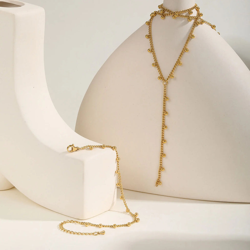 Prjewel Simple Beads Y-Shaped Tassel Necklace For Women Gold Color Frame Chain Necklaces Fashion Stainless Steel Jewelry New