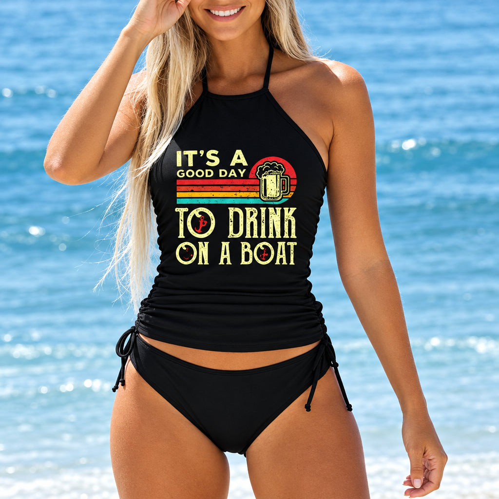 2025 Sexy Solid Print Tankini Set Tied Halter Bikini Swimsuit Women Swimwear Biquinis Summer Backless Beach Bathing Suit NEW