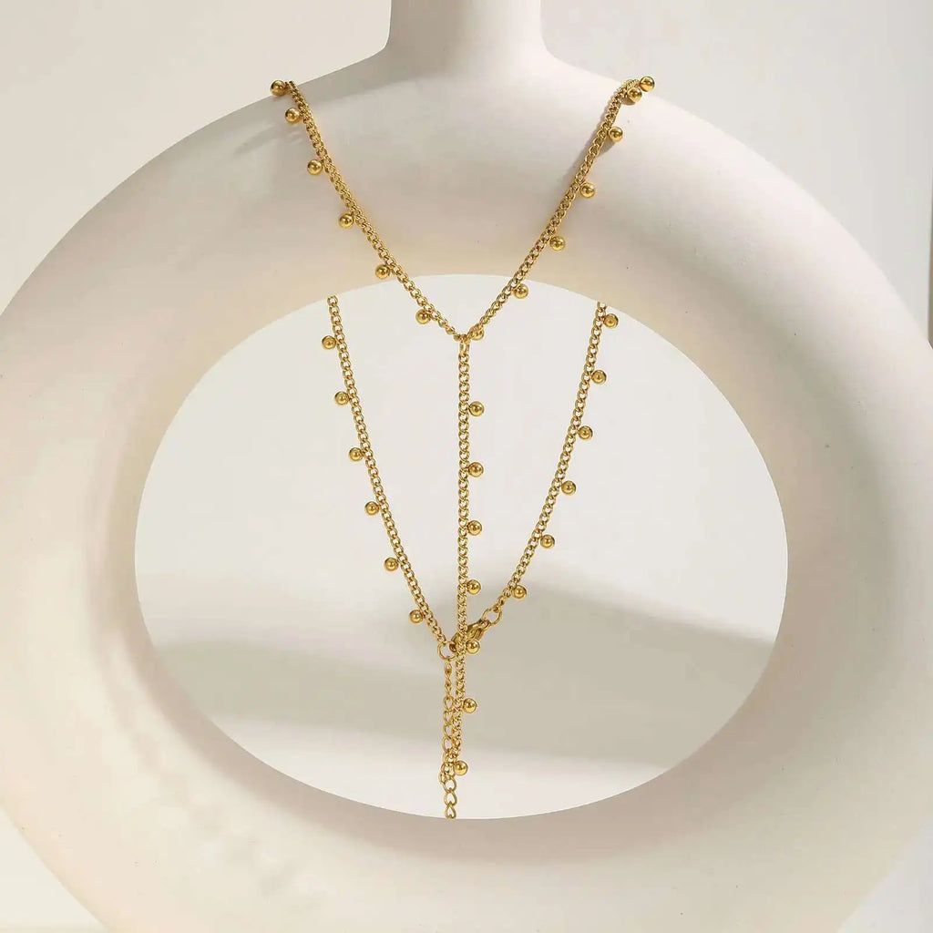 Prjewel Simple Beads Y-Shaped Tassel Necklace For Women Gold Color Frame Chain Necklaces Fashion Stainless Steel Jewelry New