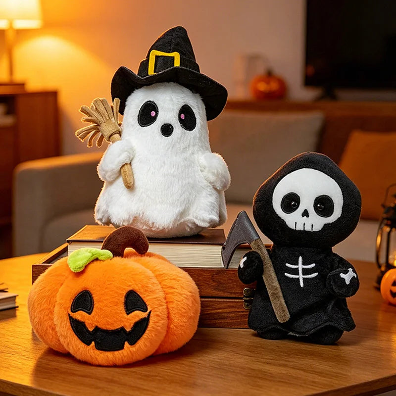 Halloween Plush Toy Soft Stuffed Ghost Bat Pumpkin Grim Reaper Dolls Cute Plushies for Kids Halloween Party Favors & Home Decor