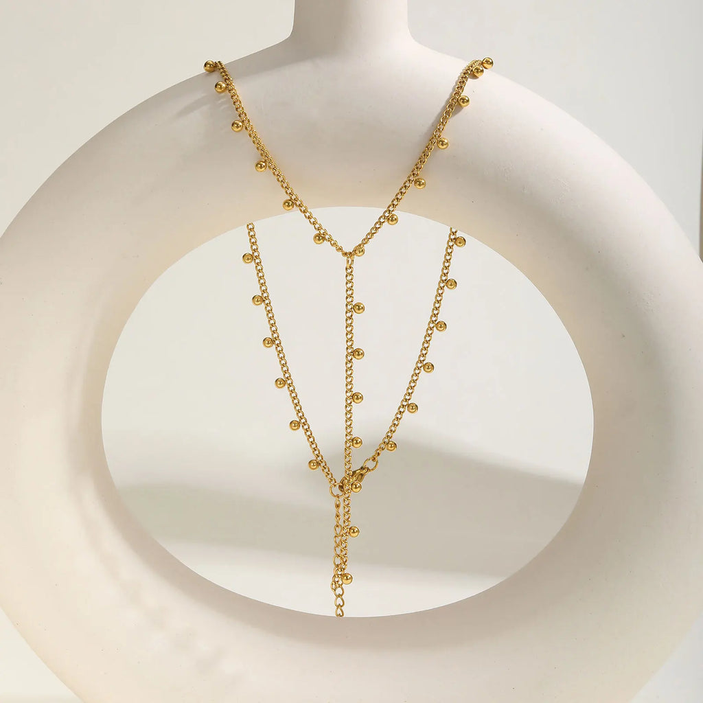 Prjewel Simple Beads Y-Shaped Tassel Necklace For Women Gold Color Frame Chain Necklaces Fashion Stainless Steel Jewelry New