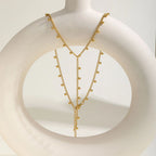 Prjewel Simple Beads Y-Shaped Tassel Necklace For Women Gold Color Frame Chain Necklaces Fashion Stainless Steel Jewelry New