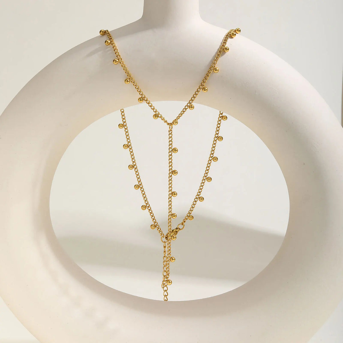 Prjewel Simple Beads Y-Shaped Tassel Necklace For Women Gold Color Frame Chain Necklaces Fashion Stainless Steel Jewelry New