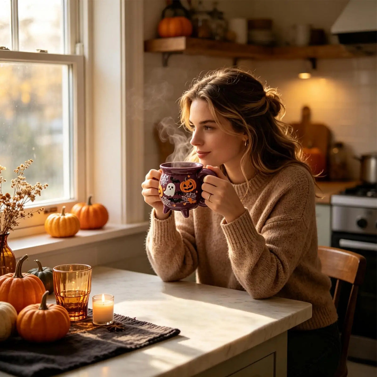 Cauldron Mug Halloween Ceramic Cup Witch Pumpkin Ghost Print Microwave Dishwasher Safe Water Tea Coffee Drinkware Fantasy Gift