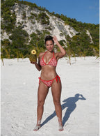 Red & White Nautical Tie‑Side Bikini — Anchor Stripe Tie‑Side Triangle Swimsuit