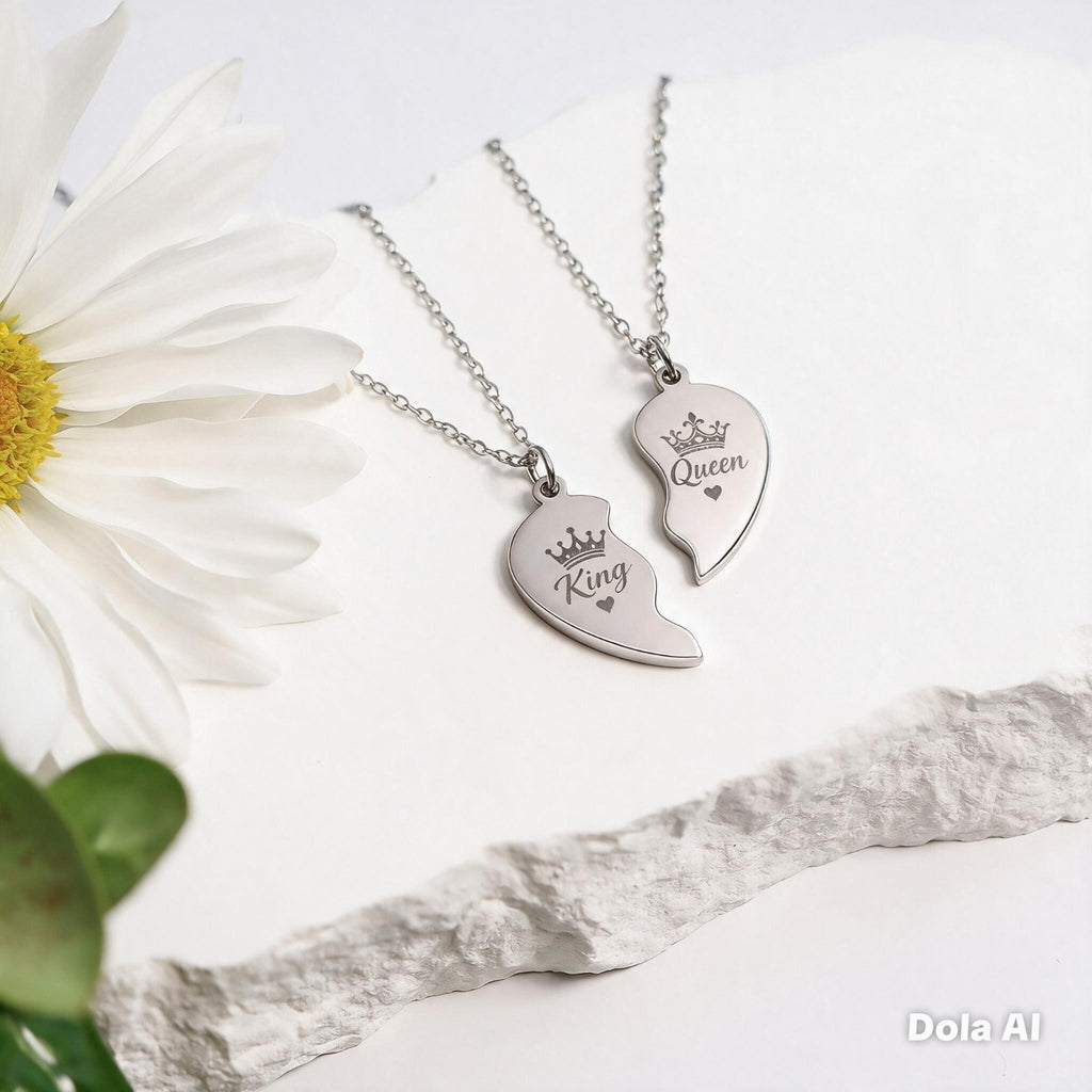 Break-Apart Heart Necklace Set — Engraved Split Heart Pendant for Best Friends & Couples